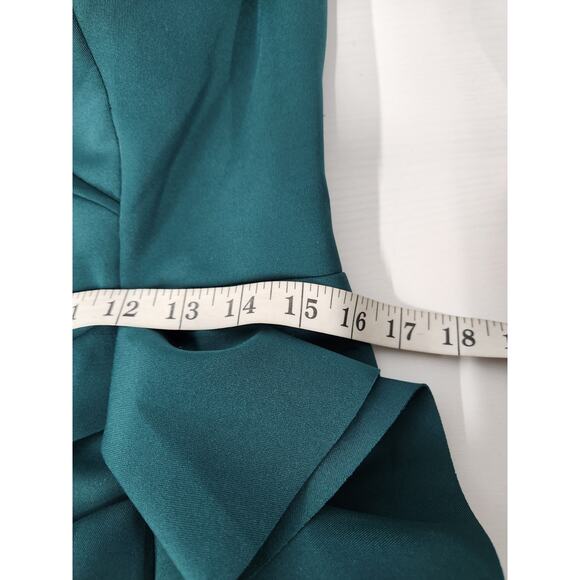 Xscape Women's Long Off Shoulder Sweetheart Neck Side Ruffle Gown, Sz 14P Hunter - Picture 7 of 14